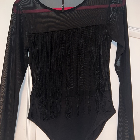 Mesh Fringe Top- Black, bodysuit - Picture 11 of 11